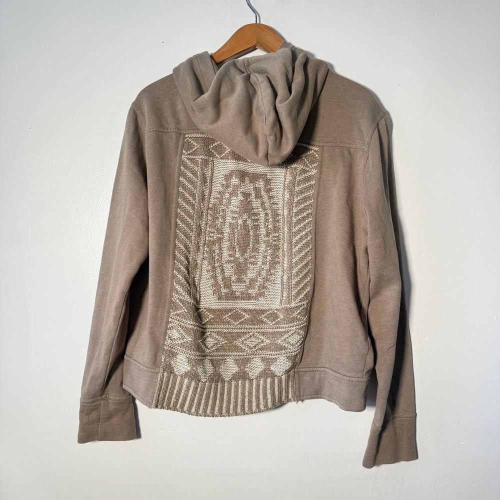 prAna Full Zip Hoodie Womens XL Tan Knit Jacquard Back Panel Jacket